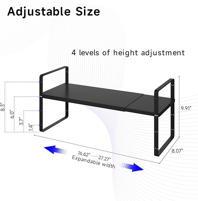 Expandable Cabinet Shelf Organizer, Stackable Kitchen Pantry Counter Storage, Adjustable Cupboard Stand Rack Risers Spice Organization Heavy Duty Black Small 3 Pack-Ruum Studio Home