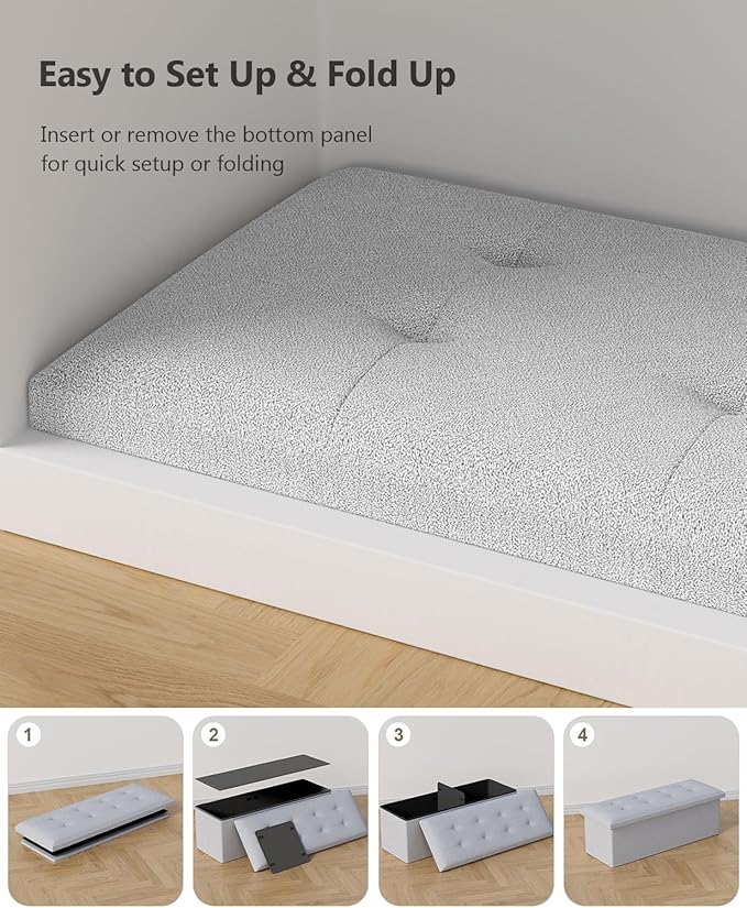 Storage Ottoman Bench, Folding Ottoman Foot Rest, End of Bed Bench,Storage Chest, for Living Room, Bedroom, Hallway, Entryway, Holds up to 700 lb (Light GREY1, 43")-Ruum Studio Home