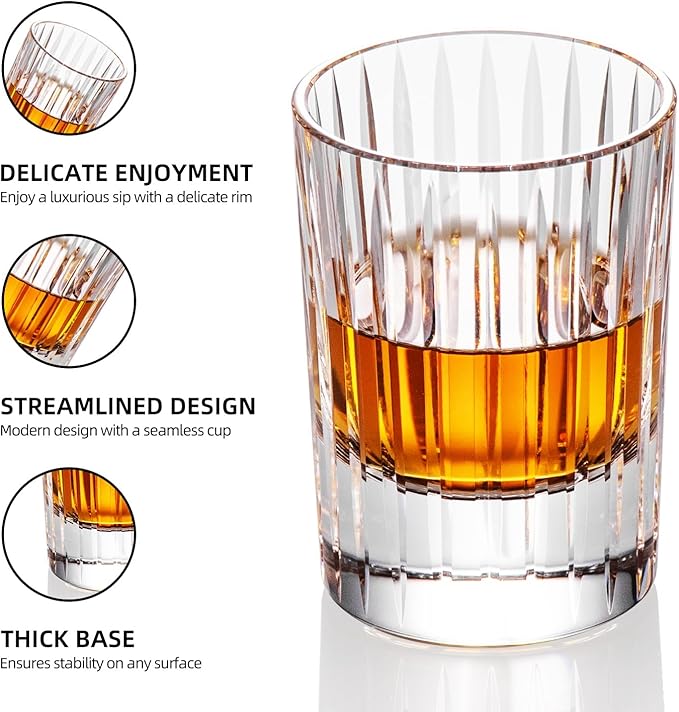 KAMMAK Crystal Whiskey Glasses Set of 2, Handcrafted 3.38oz Liquor Glasses, Luxury Old Fashioned Glasses Stemless, Hand Blown Scotch Cup for Women, Men Barware Gift for Cocktail, Bourbon-Ruum Studio Home