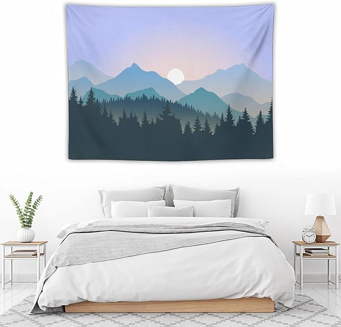 HZOHNAGO Mountain Tapestry Forest Mountain Sunrise Pattern Printed Wall Tapestry Wall Hanging for Bedroom Living Room Dorm 40" W x 30" H-Ruum Studio Home