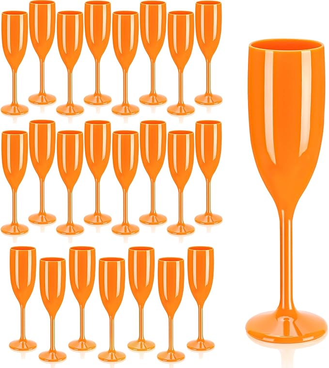XUWAIDSGN Acrylic Champagne Flutes Toasting Glasses Unbreakable Mimosa Bar Reusable Wine Glasses Vintage Champagne Flutes Stemmed Drinking Cups 5.4 OZ for Christmas Birthday (24, Orange)-Ruum Studio Home