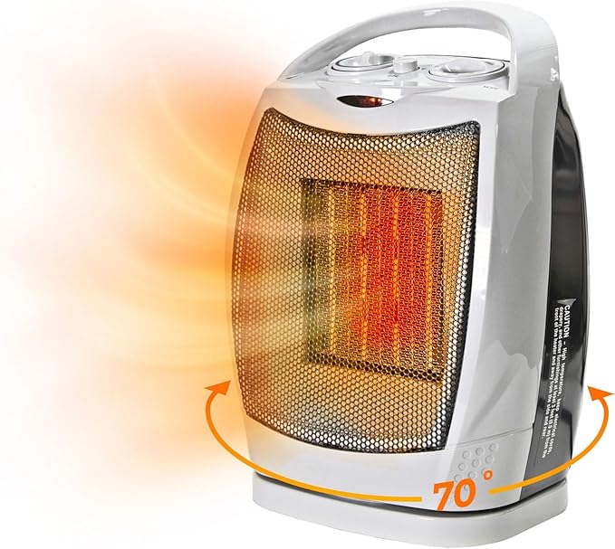 Comfort Zone Oscillating Indoor Space Heater, Portable, Ceramic, Electric, Energy-Efficient, Adjustable Thermostat, Tip-Over Switch, Overheat Protection, Ideal for Home, Bedroom, Office, 1500W, CZ449E-Ruum Studio Home
