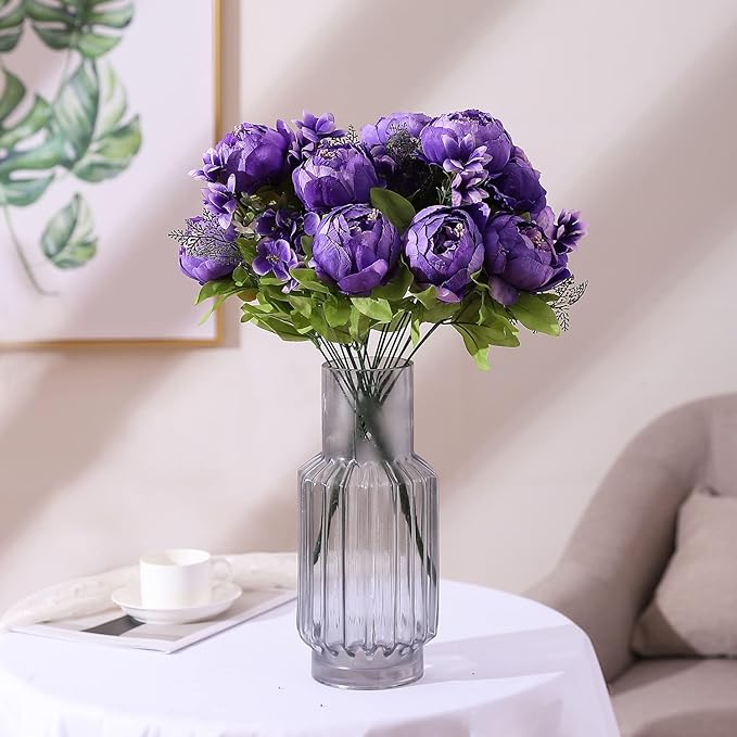 Duovlo Artificial Peony Silk Flowers Fake Flowers Vintage Wedding Home Decoration,Pack of 1 (Medium Purple)-Ruum Studio Home