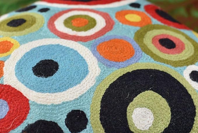 Lumbar Polka Dots Pillow Cover Turquoise Contemporary Decorative Pillowcase Blue Modern Outdoor Chair Cushion Couch Boho Cushions Hand Embroidered Cushions Wool Size - 14x20-Ruum Studio Home