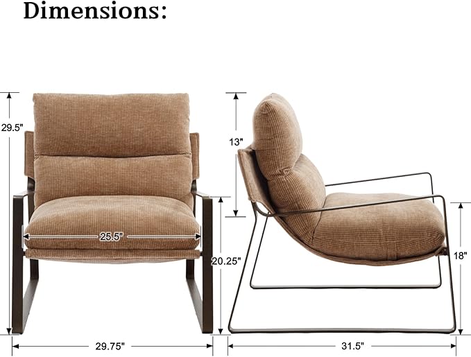 DUOMAY Mid-Century Accent Chairs Armchair Set of 2, Comfy Chenille Leisure Chairs Lazy Chairs with Brozen Metal Leg for Living Room Bedroom Office Apartment, Khaki-Ruum Studio Home