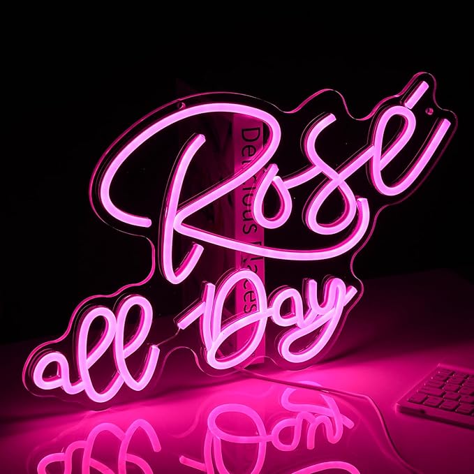 Rose All Day Neon Sign LED Pink Rose Neon Light For Wall Decor Dimmable USB Words Light Up Sign for Bedroom Wedding Party Atmosphere Decor Lovers Gift(12.2 * 16.1 In)-Ruum Studio Home
