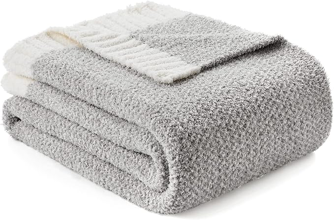 Snuggle Sac Heather Grey Throw XL Blanket for Couch, Super Soft Warm Blankets Cozy Knit Fuzzy Microfiber Throws Dupes for Sofa, Bed, Camping, Picnic, Heather Grey, 50x70 inches-Ruum Studio Home