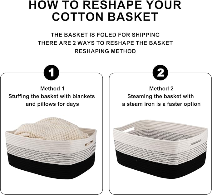 Large Storage Basket for Organizing, Woven Rope Basket for Shelves, Closet Organizer Bins for Clothes, Blanket, Toys, Baby Nursery Storage, 17.7" x 13" x 7.87", 2 Packs Gradient Black-Ruum Studio Home