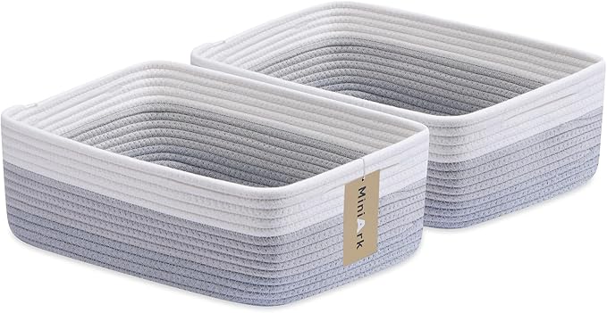 Large Shallow Organizing Baskets 15x11x5.1 Inches - Rope Woven Storage Bins for Bathroom, Shelves, Cube Closet, Gradient Grey 2 Packs-Ruum Studio Home