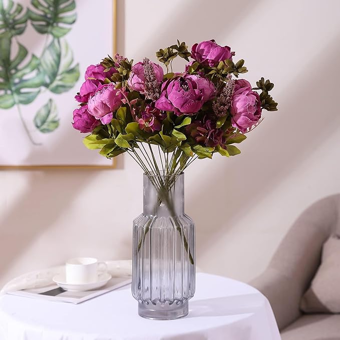 Duovlo Fake Flowers Vintage Artificial Peony Silk Flowers Wedding Home Decoration,Pack of 1 (Purple)-Ruum Studio Home