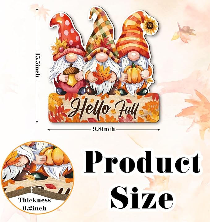 Hello Fall Wood Hanging Gnome Decoration, Autumn Wooden Signs, Rustic Thanksgiving Decoration, Home Interior And Exterior Decor, Autumn Harvest Thanksgiving Home Decor-Ruum Studio Home