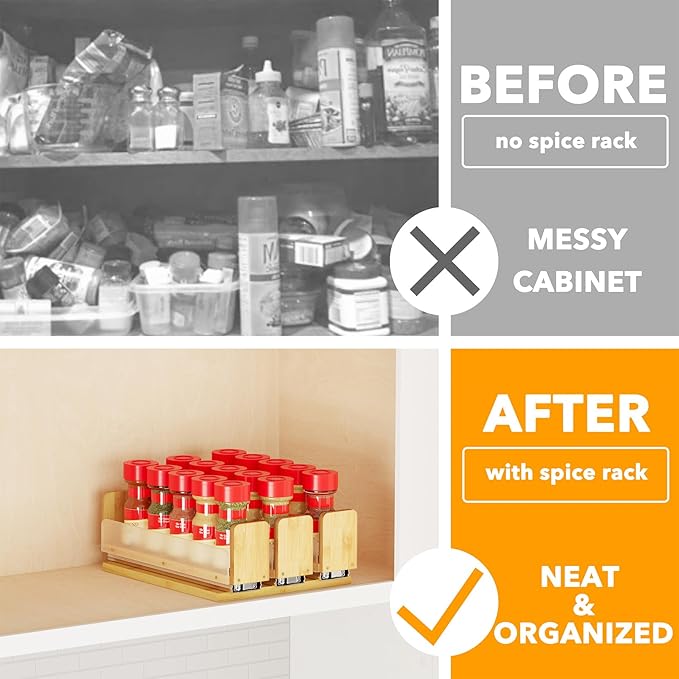 SpaceAid Bamboo Pull Out Spice Rack Organizer for Cabinet, Heavy Duty Slide Out Seasoning Kitchen Pantry Sliding Vertical Organization, 7.6" Wide, 3 Drawers(2" Wide), 1-Tier, Natural-Ruum Studio Home