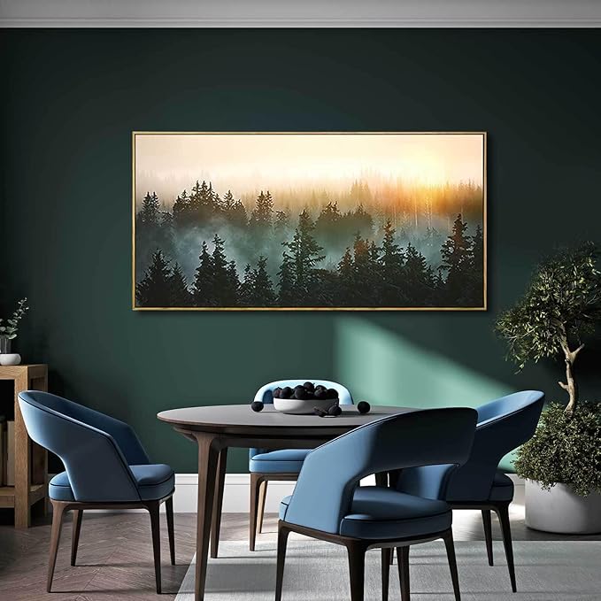 Living Room Wall Art Sunrise Misty Forest 24"x48" Modern Home Wall Decor Plants Wall Decorations Framed Artwork for Bedroom Dining Room Office Hotel-Ruum Studio Home