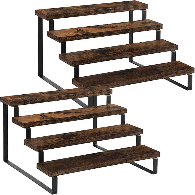 YINMIT Wooden Display Riser Stand, Tiered Perfume and Cologne Organizer Stand, 4 Tier Spice Rack Organizer, Rustic Display Shelf for Candles (4 Tier, 2 Pack)-Ruum Studio Home