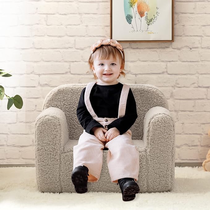 ALIMORDEN Kids Ultra-Soft Snuggle Foam Filled Chair, Toddler Cuddly Sherpa Reading Couch for Boys and Girls, Light Grey-Ruum Studio Home