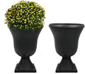Worth Garden 2-Pack Plastic Urn Planters for Outdoor Plants, 22'' Black Tall Round Classic Resin Traditional Flower Pots - 15 in. Dia. Large Imitation Stone Decorative Pot Patio Deck Front Porch-Ruum Studio Home