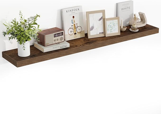 55 Inch Floating Shelves, 55"x9.25"x1.5" Inch Deep Floating Shelves for Wall, Wooden Shelves for Bathroom, Bedroom, Living Room, Brown-Ruum Studio Home