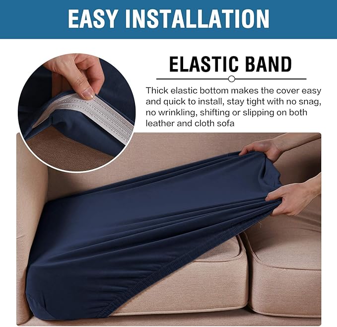 H.VERSAILTEX Velvet Stretch Couch Cushion Cover Plush Cushion Slipcover for Chair Loveseat Sofa Cushion Furniture Protector Seat Cushion Sofa Cover (2 Piece Large Sofa Cushion Covers, Navy)-Ruum Studio Home