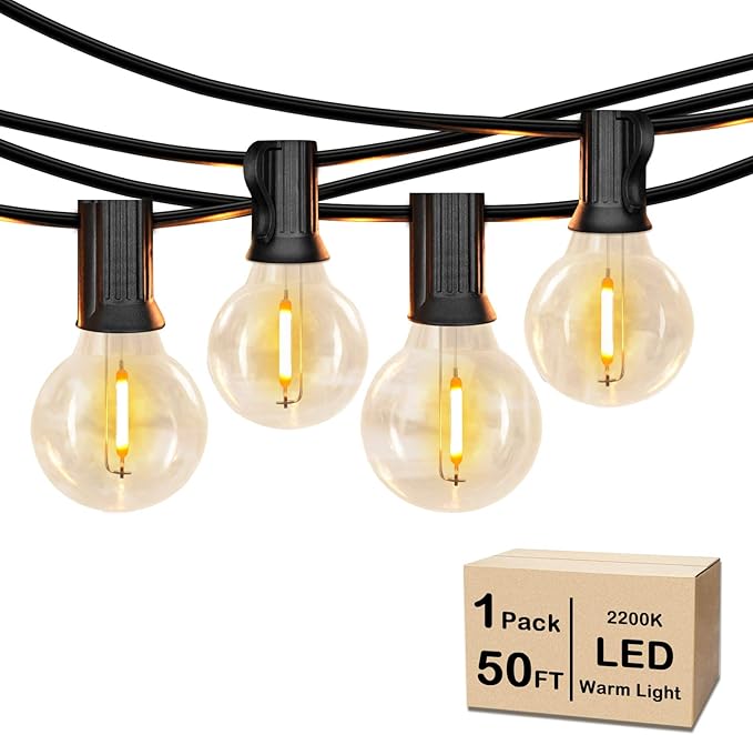 50FT LED G40 Globe String Lights, Shatterproof Outdoor Patio String Lights with 50+2 Dimmable Edison Bulbs, 50 Backyard Hanging Bistro Light Waterproof for Balcony Party Wedding Market Cafe-Ruum Studio Home