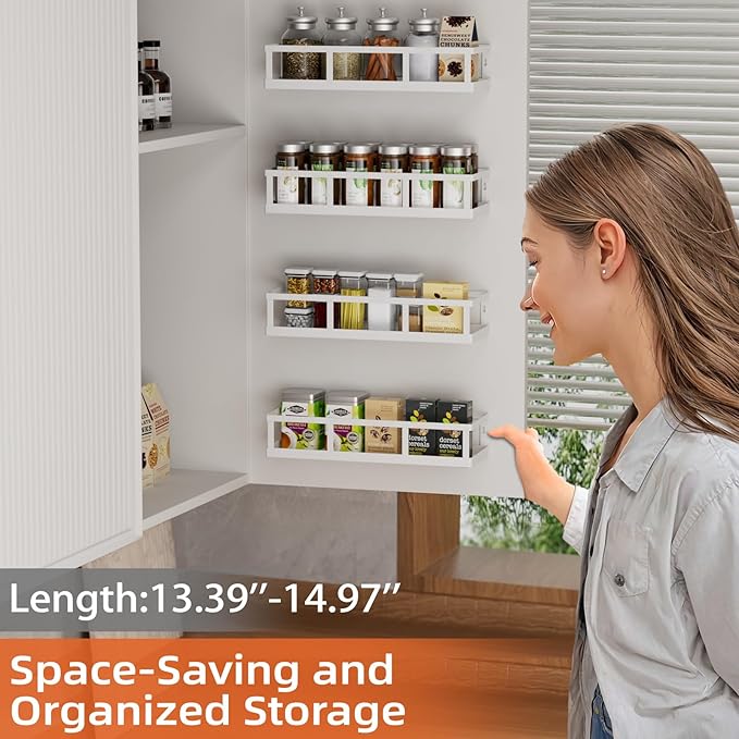 Over The Door Pantry Organizer, 8 Pack Spice Rack Wall Mounted & Hanging Storage Baskets Organizer Wall Mount, Large Capacity Metal Spice Shelf for Kitchen Cabinet, Bathroom, Shower, Home Decor-Ruum Studio Home