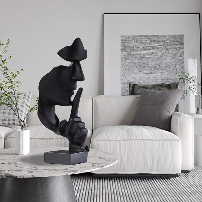 aboxoo Thinker Statue, Silence is Gold Abstract Art Figurine, Modern Home Resin Sculptures Decorative Objects Piano Desktop Decor for Creative Room Home, Office Study Decor (Large Black)-Ruum Studio Home