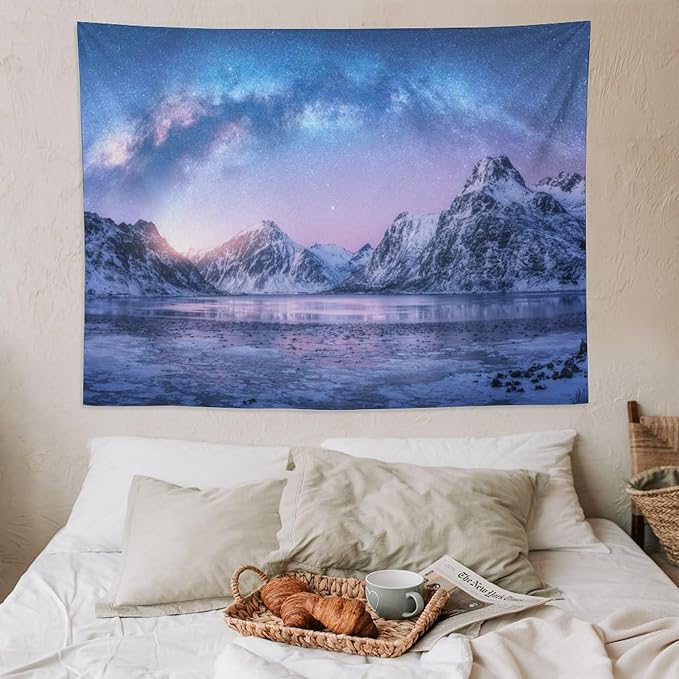 HZOHNAGO Mountain Tapestry Aurora Snow Mountain Sunset Pattern Printed Wall Tapestry Wall Hanging for Bedroom Living Room Dorm 80" W x 60" H-Ruum Studio Home