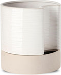 Nihow Self Watering Plant Pot: 8 Inch Ceramic Planter with Drainage Hole & Water Storage Plus for Indoor & Outdoor Plants - Cylinder Round Flower Pot for Succulent/Herbs/Violets - Cream White & Brown-Ruum Studio Home