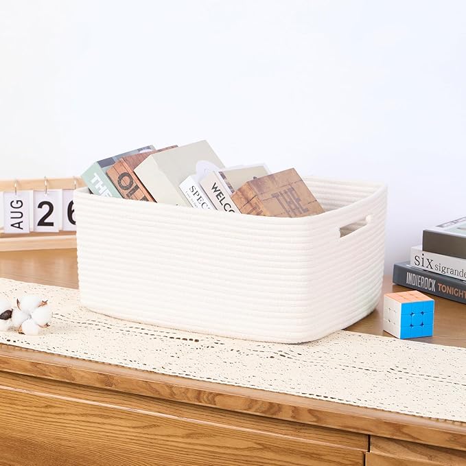 Large Storage Baskets for Organizing, Closet Shelf Baskets for Clothes Blanket Towels, Baby Nursery, Toy Bins Box, Woven Rope Baskets, 17 x 13 x 7.5”, 4 Packs Off White-Ruum Studio Home