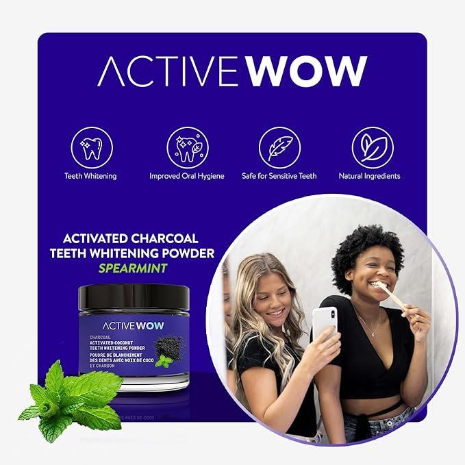 Active Wow Activated Coconut Charcoal Powder - Natural Whitening, Fluoride Free, Sulfate & Paraben Free, Spearmint Toothpaste Powder, 20g-Ruum Studio Home