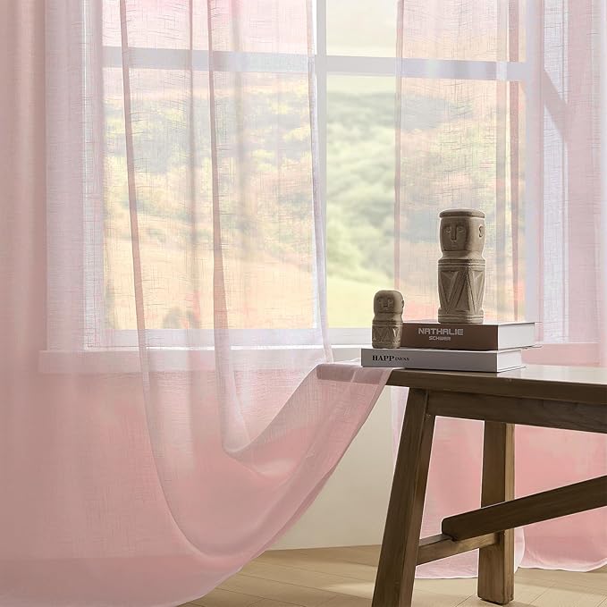 Joydeco Sheer Curtains for Living Room, Beige Curtains 90 Inches Long 2 Panels Set, Window Curtains Privacy Assured with Light Filtering(W52 x L90 Inch,Tapioca)-Ruum Studio Home