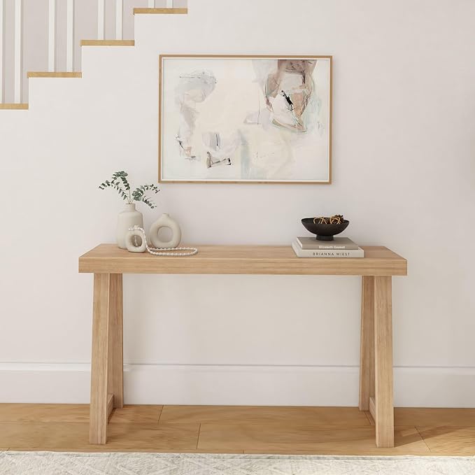 Plank+Beam Solid Wood Console Table, 56 Inch, Sofa Table, Narrow Entryway Table for Hallway, Behind The Couch, Living Room, Foyer, Easy Assembly, Blonde-Ruum Studio Home