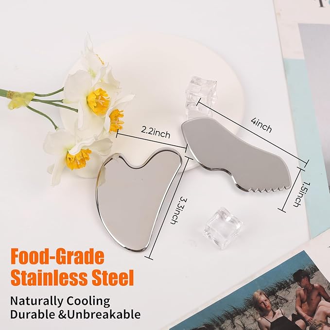 2Pcs Stainless Steel Gua Sha Facial Tools Set, Metal Face Comb Detail Skin Care Tools, Body and Face Gua Sha Sculpting for Tighten Skin Lymphatic Drainage-Ruum Studio Home