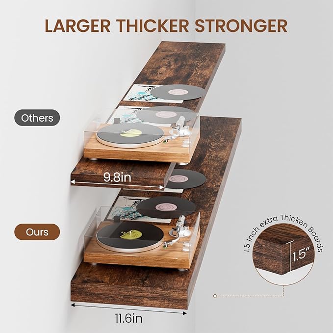 Heimlove 12 Inch Deep Floating Shelves, 55 x 12 inch Extra Long Floating Shelves for Wall, Large Display Shelf & Storage Shelf for Living Room Bedroom Kitchen Home Office, Set of 2, Rustic Brown-Ruum Studio Home