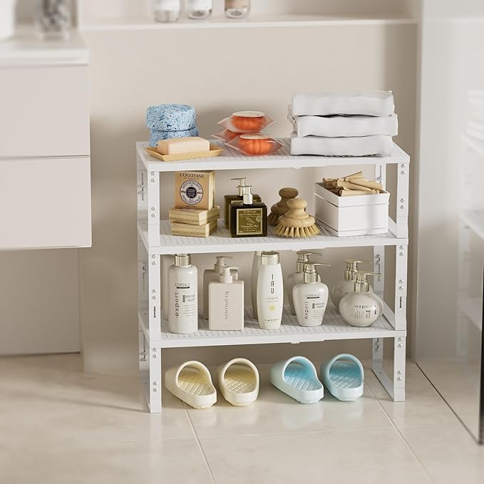 Expandable Spice Rack,Stackable Storage for Cabinet, Multi-Functional Kitchen Shelving,Height-Adjustable,Sustainable Organizer Solution(2Packs/White/Large)-Ruum Studio Home
