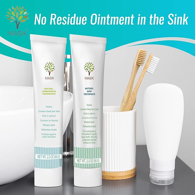 Masik Natural Lemon Grass Toothpaste – Whitening & Sensitive Teeth | Dead Sea Salt | Stain & Plaque Remover | Bleeding Gums & Canker Sore Care | Fluoride & SLS-Free | Non-Foaming | Made in Israel-Ruum Studio Home