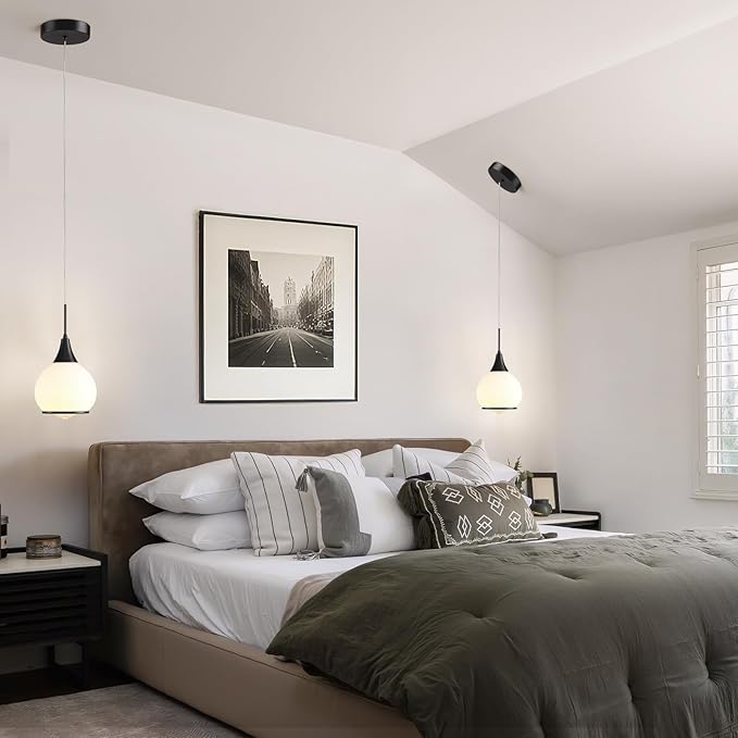 Pendant Light Fixtures Kitchen: Matte Black Farmhouse Island Light with Clear Glass - 6 Inch Mid Century Globe Kitchen Lighting Chandeliers Ceiling for Dining Room-Ruum Studio Home