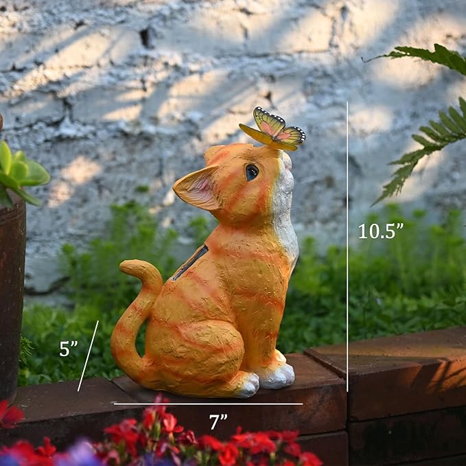 Cat Garden Figurines Outdoor Decor Solar Statue with LED Lights for Patio Lawn Yard Art Decoration Housewarming Garden Gift-Ruum Studio Home