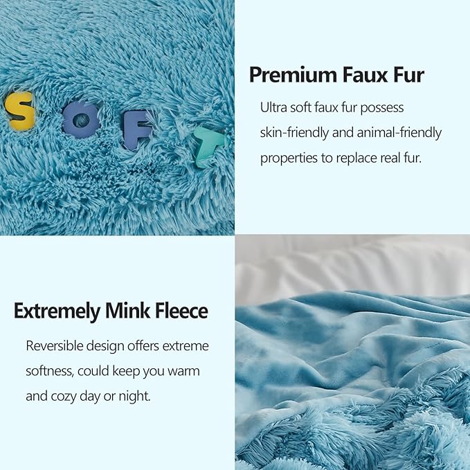 GONAAP Fuzzy Faux Fur Throw Blanket Queen Size Sky Blue Super Soft Cozy Plush Fuzzy Shaggy Blanket for Couch Sofa Bed (Sky Blue, Queen(90"x90"))-Ruum Studio Home