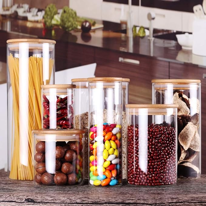 Glass Rice Storage Containers, 60 FL OZ (1800ml) Kitchen Food Jars with Airtight Lid, Stackable Clear Pantry Canister for Coffee Bean, Pet Treat, Flour, Loose Tea and More-Ruum Studio Home