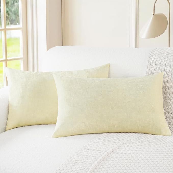 CaliTime Throw Pillow Covers Decorative 12 X 20 Inches Pack of 2 Cozy Chenille Cushion Cases for Couch Sofa Bed Living Room Home Beige-Ruum Studio Home