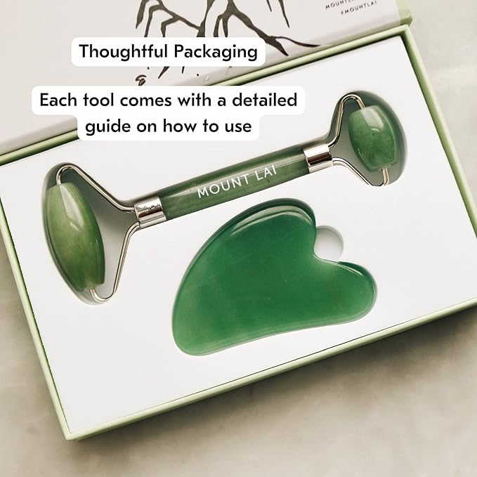 Mount Lai Jade Gua Sha Facial Tools, Jade Roller and Gua Sha Facial Tools Set, Guasha Tool for Face to Relieve Muscle Tension and Reduce Puffiness, Anti Aging Skin Care Sets for Women-Ruum Studio Home
