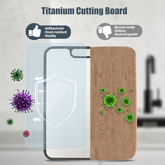 Titanium Cutting Board for Kitchen – Large Double-Sided Food Grade Boards, 16”×11” Pure Titanium & Wheat Straw, Dishwasher Safe, Easy to Clean for Meat, Vegetables & Fruits