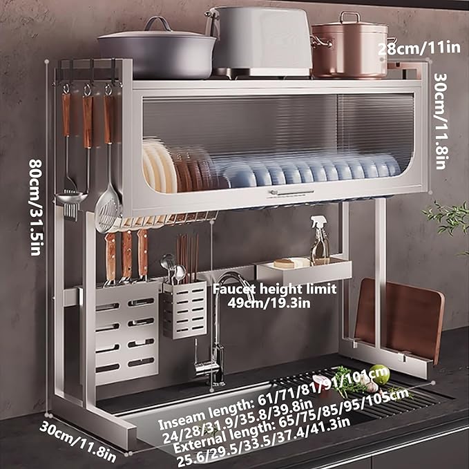 Home Furnishing Dish Rack Over Sink Stainless Steel Over The Sink Dish Drainer Drying Rack Space Kitchen Sink Rack Multifunctional countertop Dish Storage Rack Sink(White,95cm/37.4in)-Ruum Studio Home