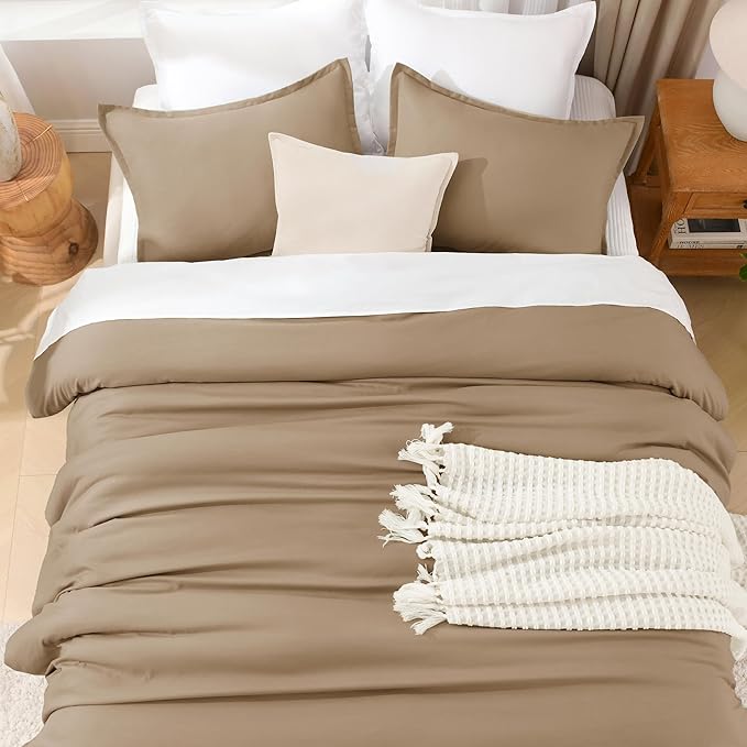 Litanika Taupe Comforter Set King Size, 3 Pieces Solid Bedding Comforter Set, All Season Fluffy Bed Set (104x90In Comforter & 2 Pillowcases)-Ruum Studio Home