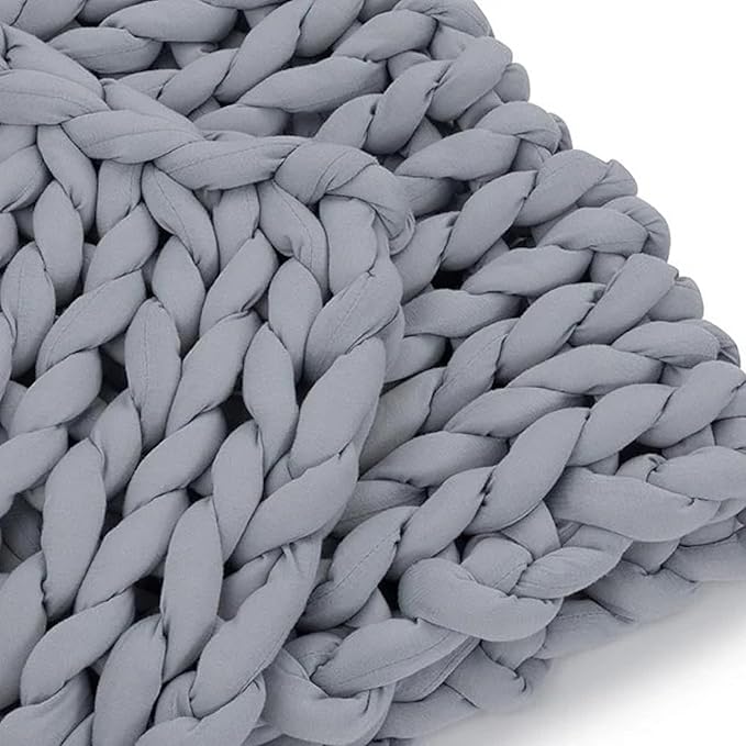 Nuzzie Chunky Knit Weighted Blanket - Breathable, Cooling, Hand Made Knit Throw Blanket for Sleep - Machine Washable, Stylish Decor Design (Misty Grey, Queen | 22lbs | 60"x80")-Ruum Studio Home