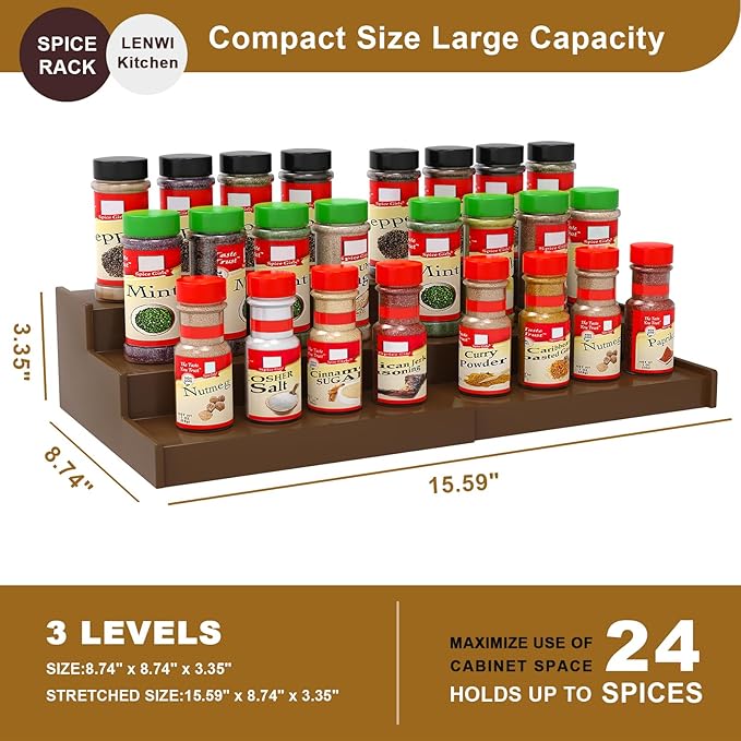 Spice Rack Organizer for Cabinet 2Pack, 3 Tier Expandable Bamboo Spice Storage, Great for Kitchen Cabinet, Cupboard,Pantry and More(Brown)-Ruum Studio Home
