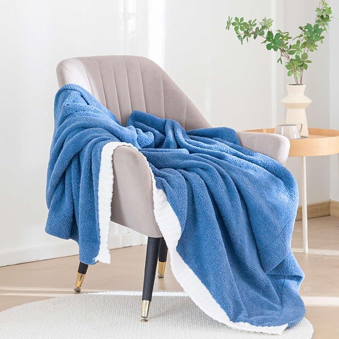 Soft Fuzzy Throw Blanket - Blue Cozy Warm Knit Fluffy Plush, Lightweight & Breathable, Throw for Bed, Chair, Sofa, Couch, Outdoor, 60"X80", Oeko-TEX Certified-Ruum Studio Home