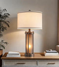 Farmhouse Table Lamps for Living Room with 2 USB Charging Ports, Vintage Rustic Nightstand Lamp with Amber Glass Nightlight, Retro Desk Lamp for Bedroom Entryway, 2 Bulbs Included-Ruum Studio Home