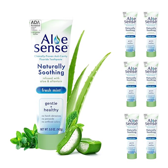 Naturally Soothing Toothpaste for Sensitive Teeth and Gum Care with Aloe Vera, Allantoin & Fresh Mint Flavor, Gentle & Natural, ADA Approved (5-oz, 6 Count)-Ruum Studio Home