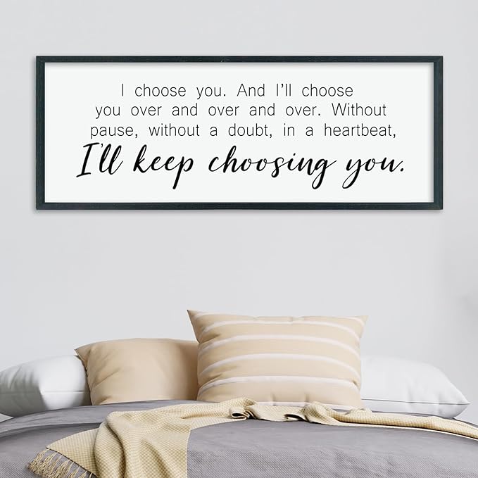LuZhiQiang I'll Keep Choosing You Wall Decor 40"×15" for Master Bedroom Above Bed Sign I Choose You Large Wood Framed Wall Hanging Art (Black)-Ruum Studio Home
